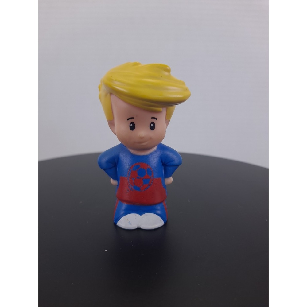 Fisher Price Little People Eddie Sports Soccer Shirt Blonde Hair Blue Red Outfit